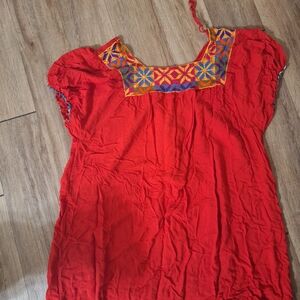 Shoreline Red Blouse with Colorful Embroidery
